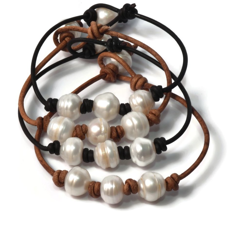Freshwater Pearl Leather Bracelet | Black or Brown
